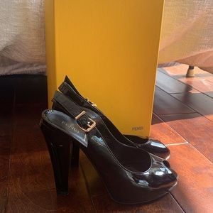 Black Fendi Peep Toe Heels